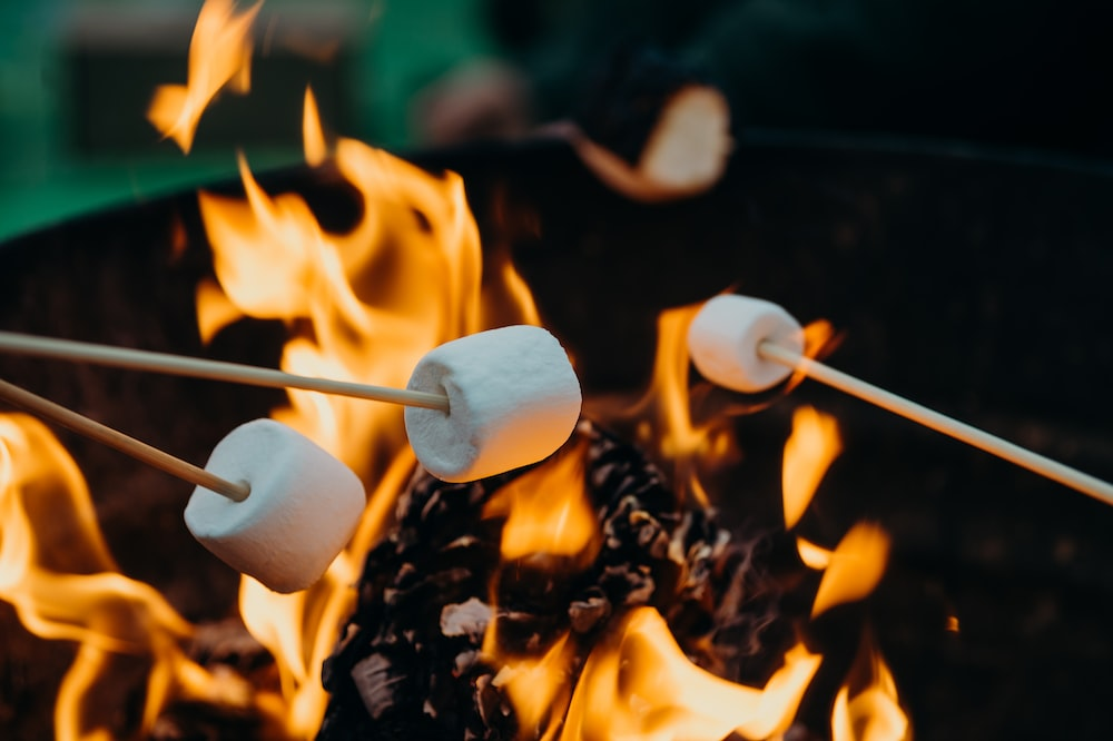 roasting marshmallows over a firepit
